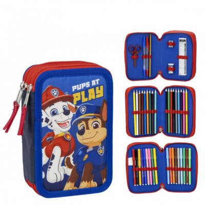PAW Patrol Pups at Play Federtasche Federmäppchen Mäppchen mit Zubehör gefüllt