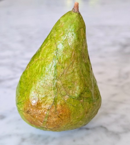 Faux Green Pear Fake Fruit Paper Mache Glossy Holiday Table Decor - Picture 3 of 5