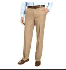 LANDS END TRAD FIT FLAT FRONT YEAR ROUND WOOL EXPANDABLE WAIST PANTS KHAKI 31X29