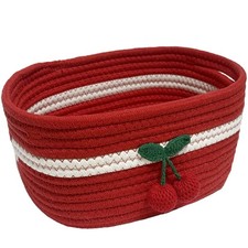 Small Woven Basket Cute Cotton Rope with Handles Gift Oval For Storage Baby D...