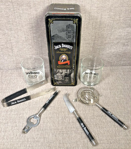 Jack Daniel's Tennessee Old No. 7 Whiskey Glasses, Collectible Tin & Barware Set