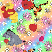 Valentine Pooh Piglet Heart Custom Print 1 Yard Fabric Seamless Design 59x36