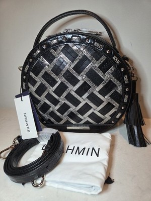 NWT Brahmin Lane Castle Glen Woven Crossed Black Silver Circle Crossbody Dustbag