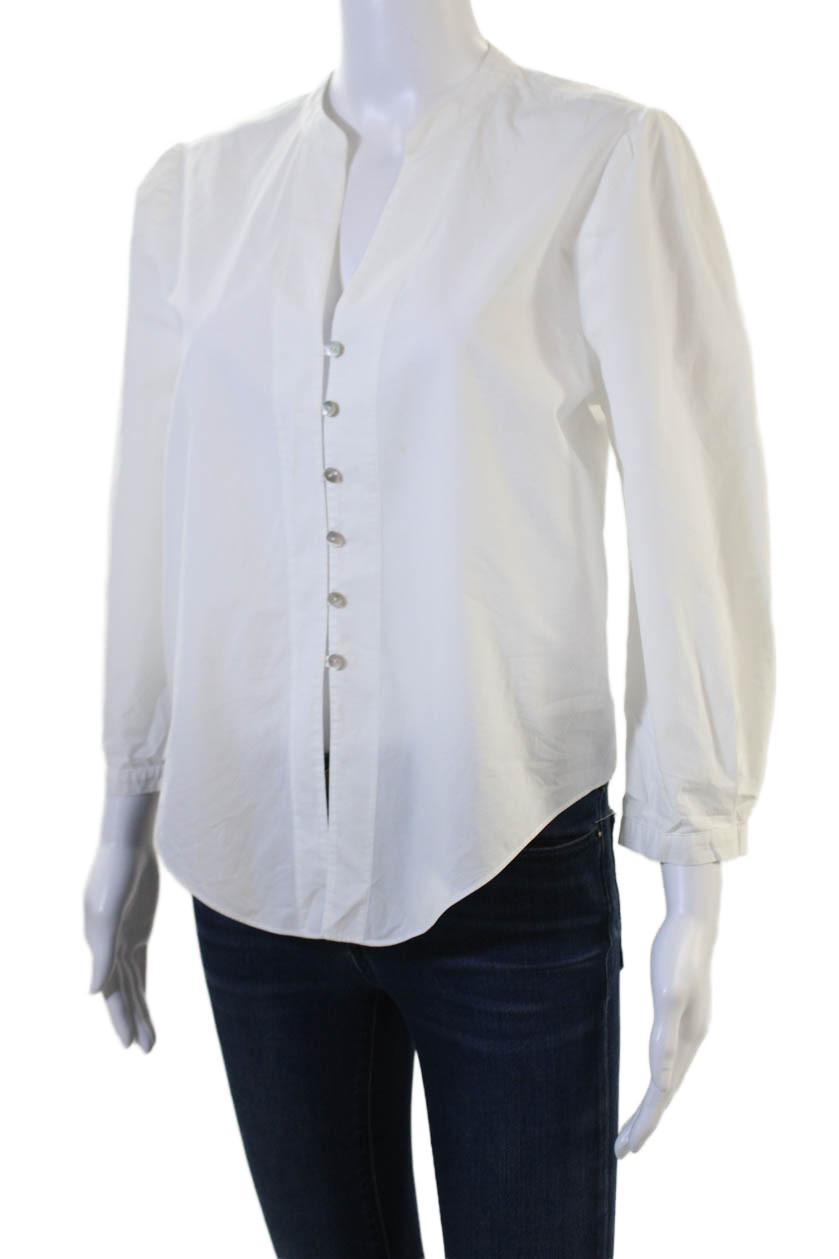 Intermix Women Basic White Solid Cotton Button Up… - image 2