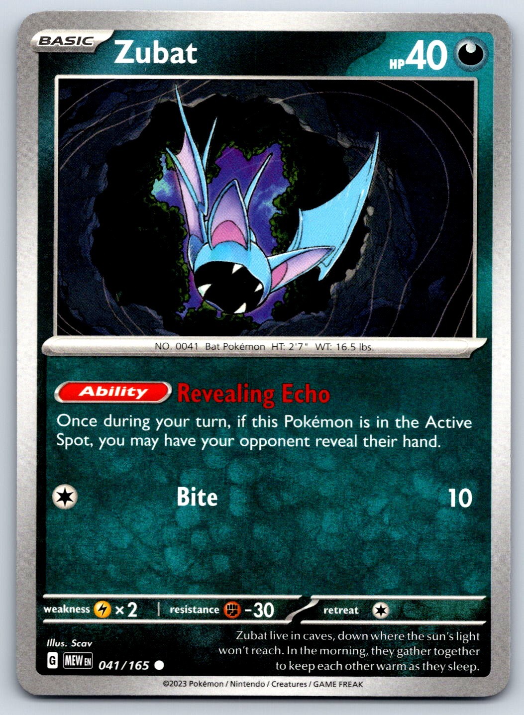 Zubat - Scarlet Violet 151 EN 041/165 Pokemon Card NM