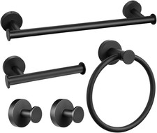 Stylish Matte Black 5-Piece Bathroom Hardware Set - Stainless Steel Towel Holder