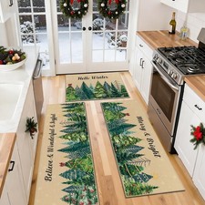 Christmas Kitchen Rugs Sets of 3, Washable Christmas Rugs for Kitchen, Non Sl...