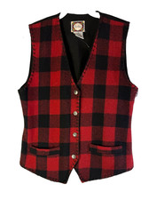 Vintage 80s Wool Buffalo Plaid Vest Jacket Fisherman Preppy Womens Small