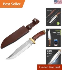 Elegant 14-Inch Full-Tang Bowie Knife with Leather Sheath for Outdoor Ventures