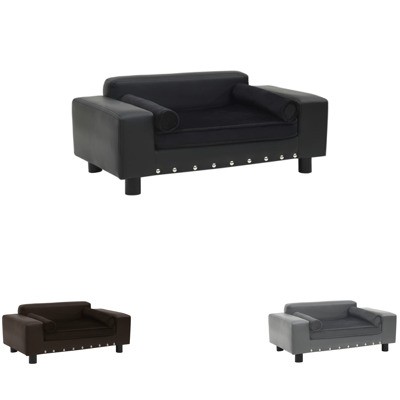 Dog Cat Sofa Couch 81x43x31 cm Plush and Faux Leather Multi Colours vidaXL - Picture 1 of 15