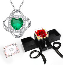 Eternal Preserved Red Rose with Necklace Gift Box Romantic Real Flower for Women