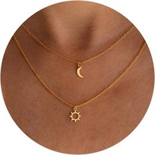Dainty Gold Necklace: 14k Plated Dianty Boots Bow Sun Moon Sun moon