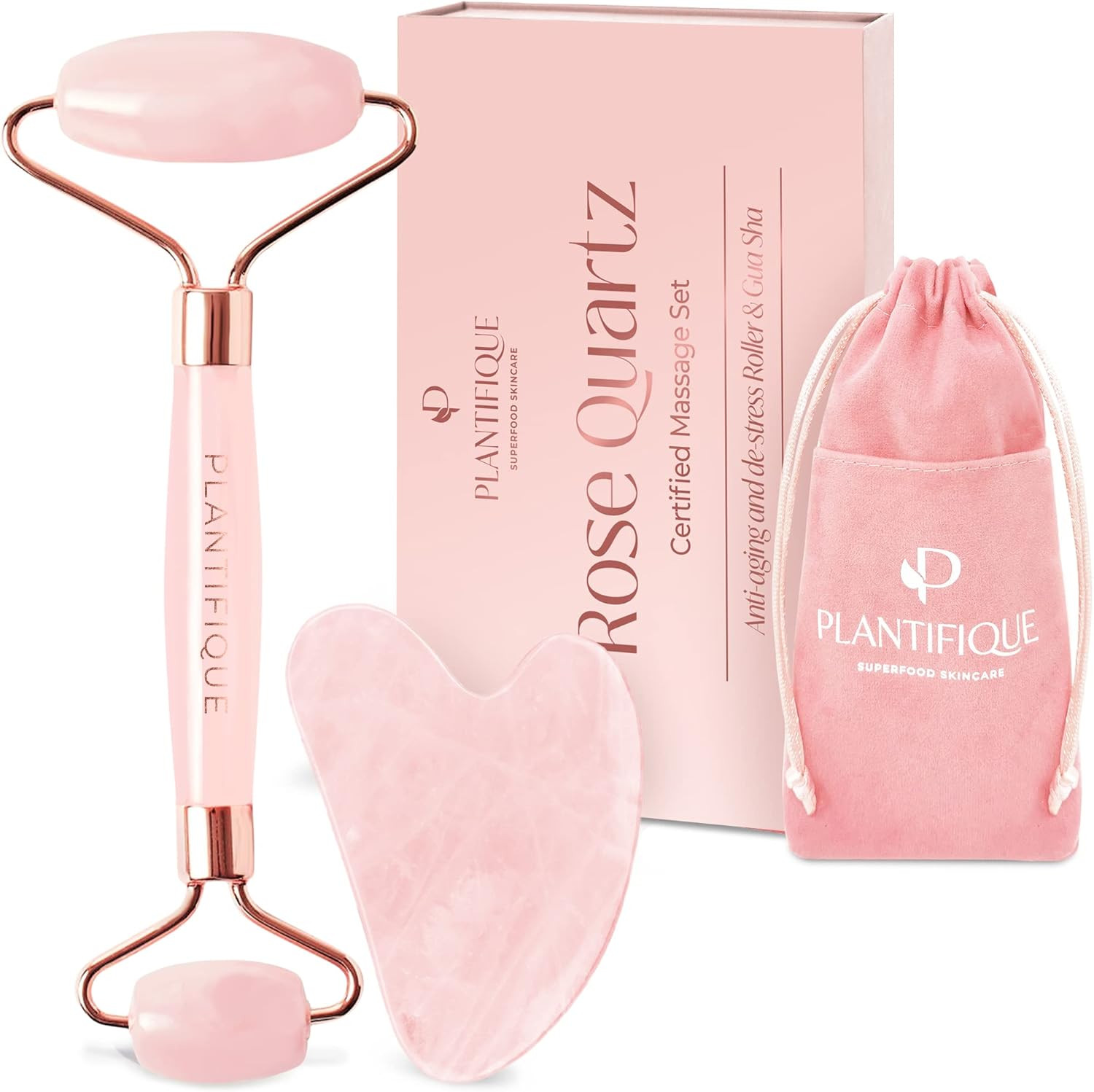 Rullo di Quarzo Rosa e Gua Sha Naturale | Bellezza Olistica Viso
