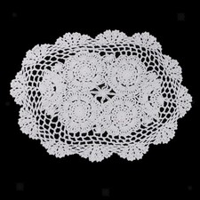 Vintage crochet oval lace doily doilies cotton placemat cup