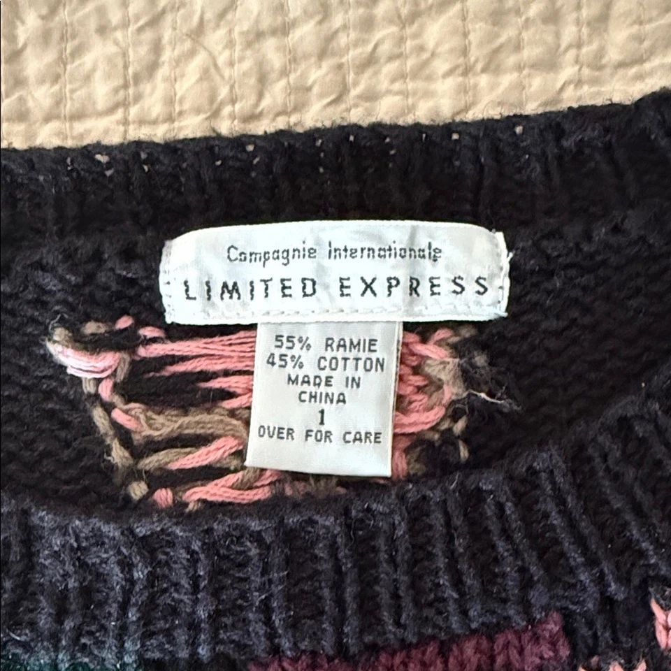 Suéter Floral Negro Bohemio Vintage Limited Express Foto 3 de 4