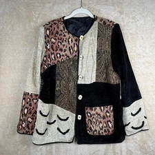 Indigo Moon Patchwork Leopard Paisley Tapestry Jacket M Women's Artsy Retro Boho