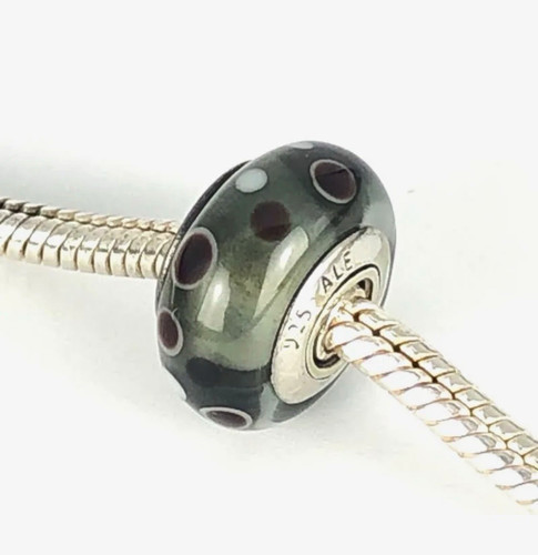 Authentic Pandora Murano Glass BLACK BUBBLES Green Bead Charm 925 RETIRED