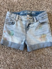 Cat Jack Light Blue Denim Shorts with Multicolor Stitch Accents