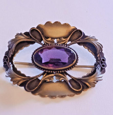 Large Antique Art Deco Brooch JHP John H Peckham Signed Amethyst Glass Setting!