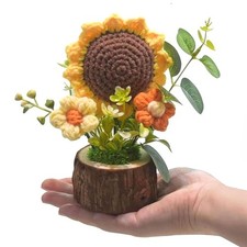Handmade Crochet Sunflower Bouquet Knitted Potted Plant Mini Desktop Decor Gift