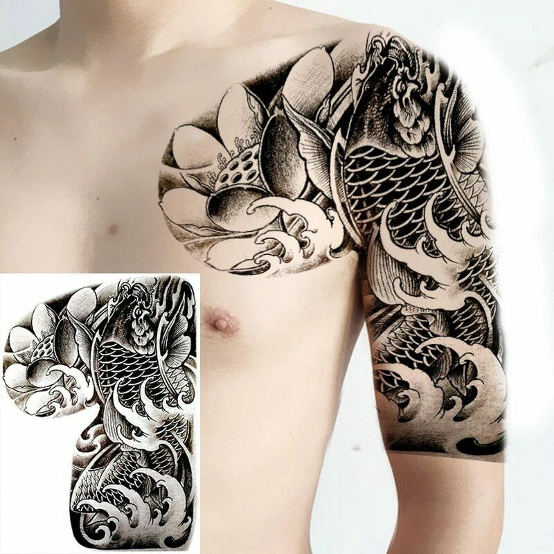 Shoulder/ Chest Sun Totem Dragon Tattoo Sticker Skull Gold tattoo Body Tattoo