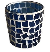Cobalt Blue Glass Mosaic Vintage Votive Tea Light Candle Holder Coastal Boho