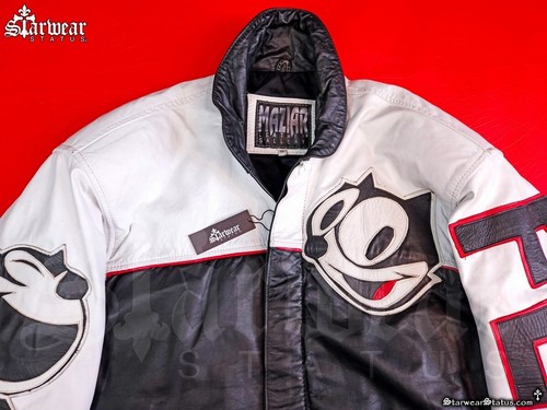 🔥Rarissima giacca bomber FELIX THE CAT pelle bianca nera cartone animato anni 90 hip hop! - Foto 8 di 15