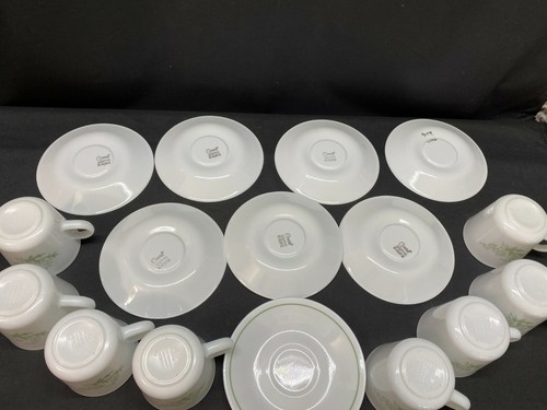 Corelle "FLORAL SPRAY" Corning ~ Green Band ~ Set of 8 ~ Cups & Saucers ~ 3" Tal - Picture 10 of 11