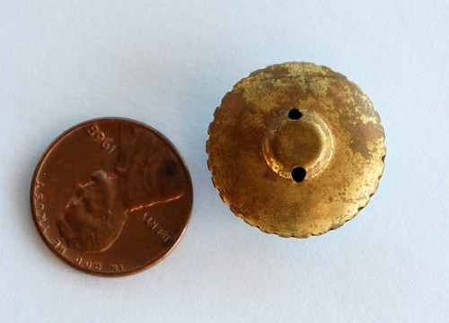 VINTAGE RAW BRASS BUTTON or BEAD SWAROVSKI Crystal Turquoise RHINESTONES • 21mm - Picture 2 of 6