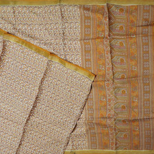 Vintage Orange Sarees 100 Pure Silk Printed Zari Border Sari 6YD Craft Fabric