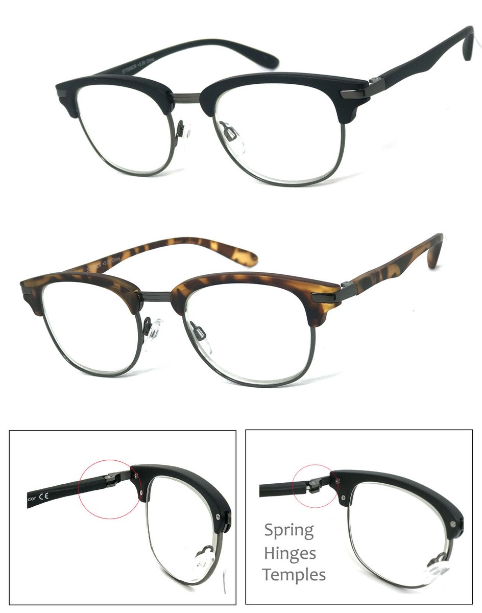SMALL BROWLINE READING GLASSES COMPUTER LENS RETRO STYLE SPRING TEMPLES