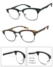 SMALL BROWLINE READING GLASSES COMPUTER LENS RETRO STYLE SPRING TEMPLES