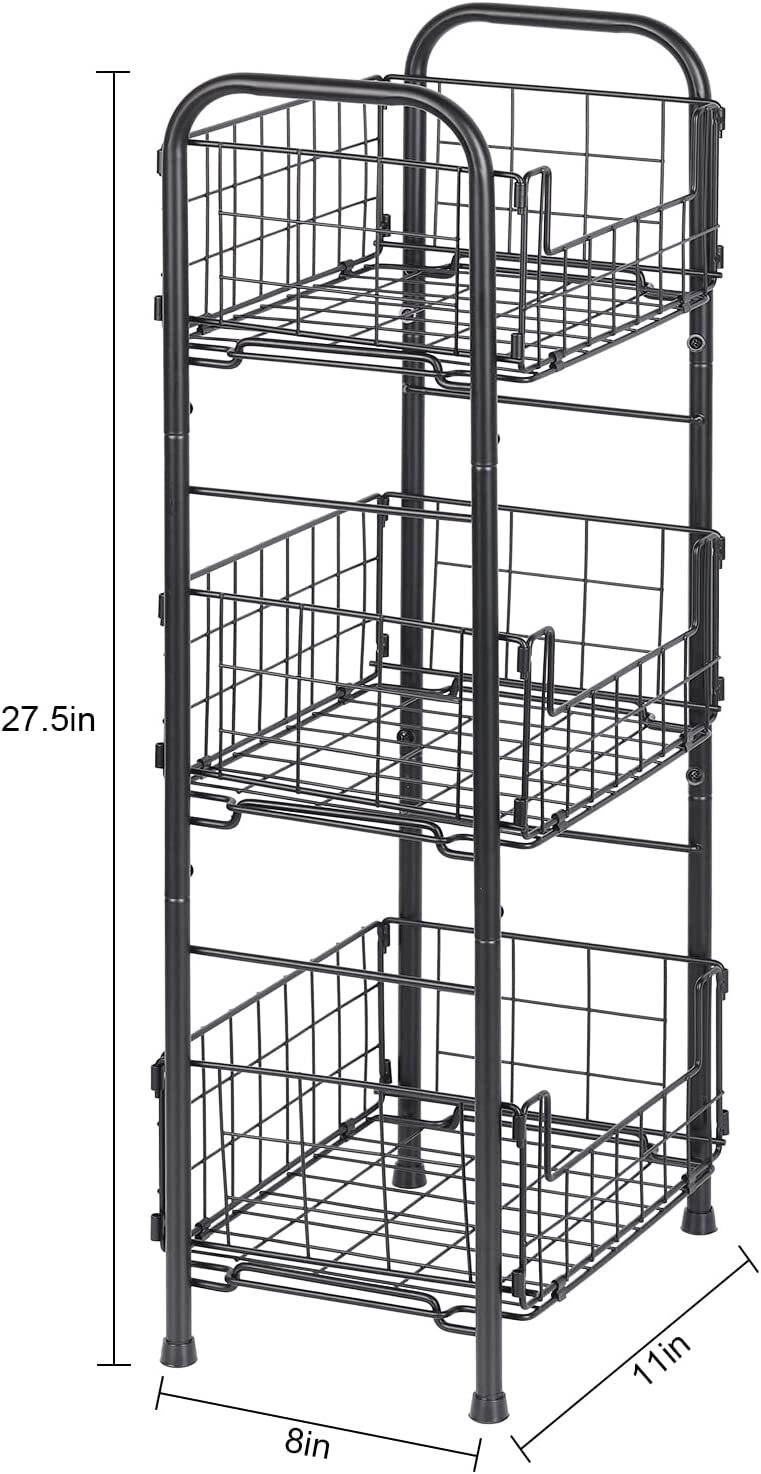 3 Tier Fruit Vegetable Basket Bathroom Stand Shelf Stackable Metal