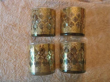Set of 4 VTG Culver Valencia 22k Gold Green Old Fashioned Low Ball Glasses