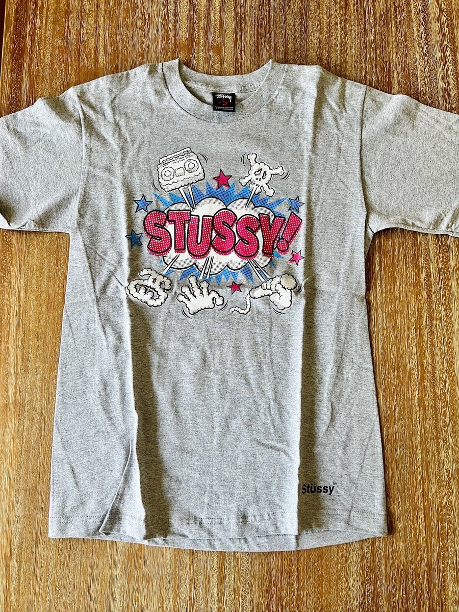 NEW Stussy Tee T-shirt Shirt S Small Gray Skull Boom Box Mic Cloud