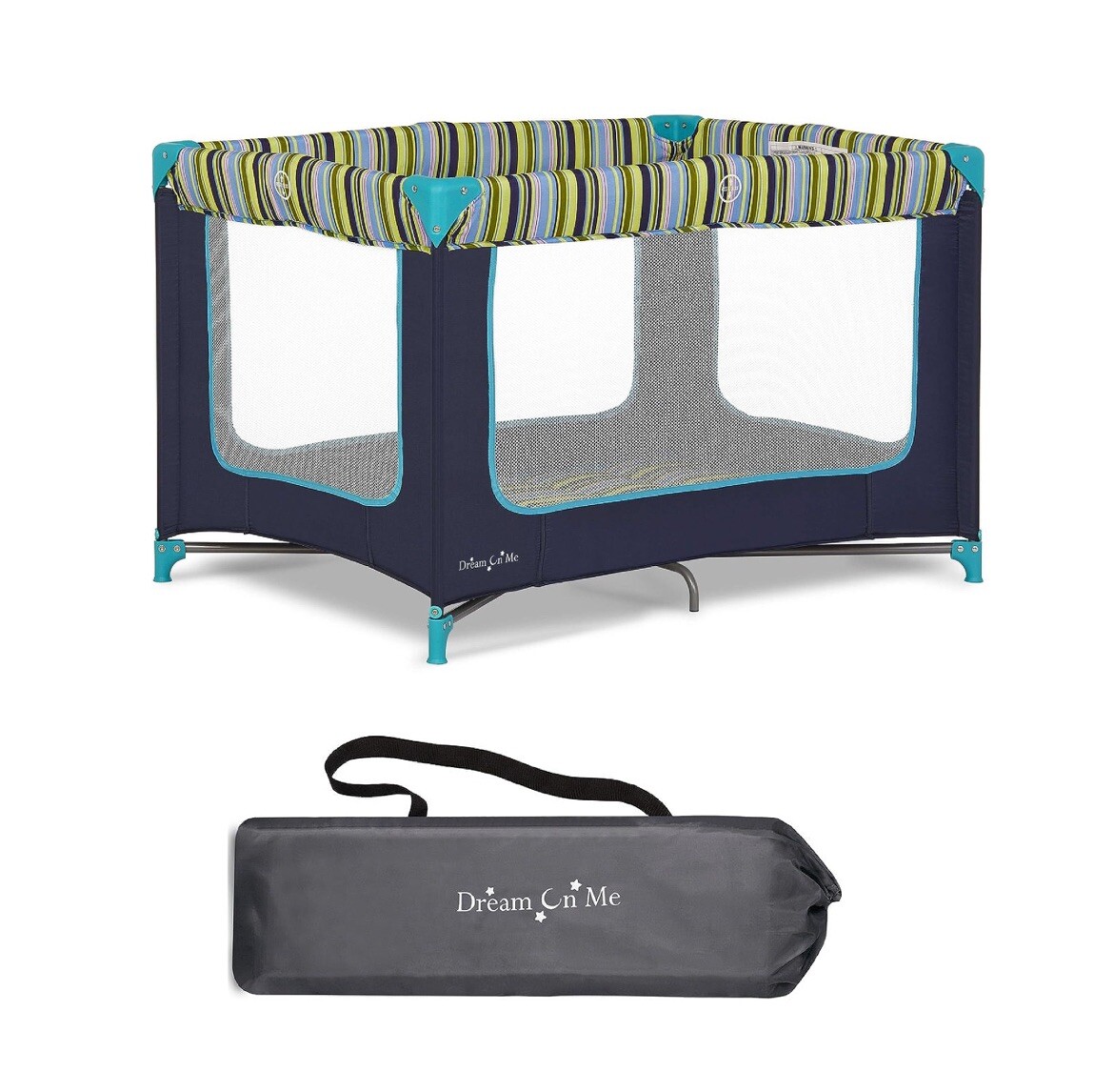 Dream On Me Zodiak Portable Playard in Navy/Teal Baby Crib Play Pen