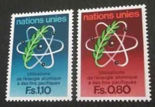 UNITED NATIONS, GENÈVE # 71-72 MNH 1977 PEACE USE OF ATOMIC ENERGY CMPL SET MNH