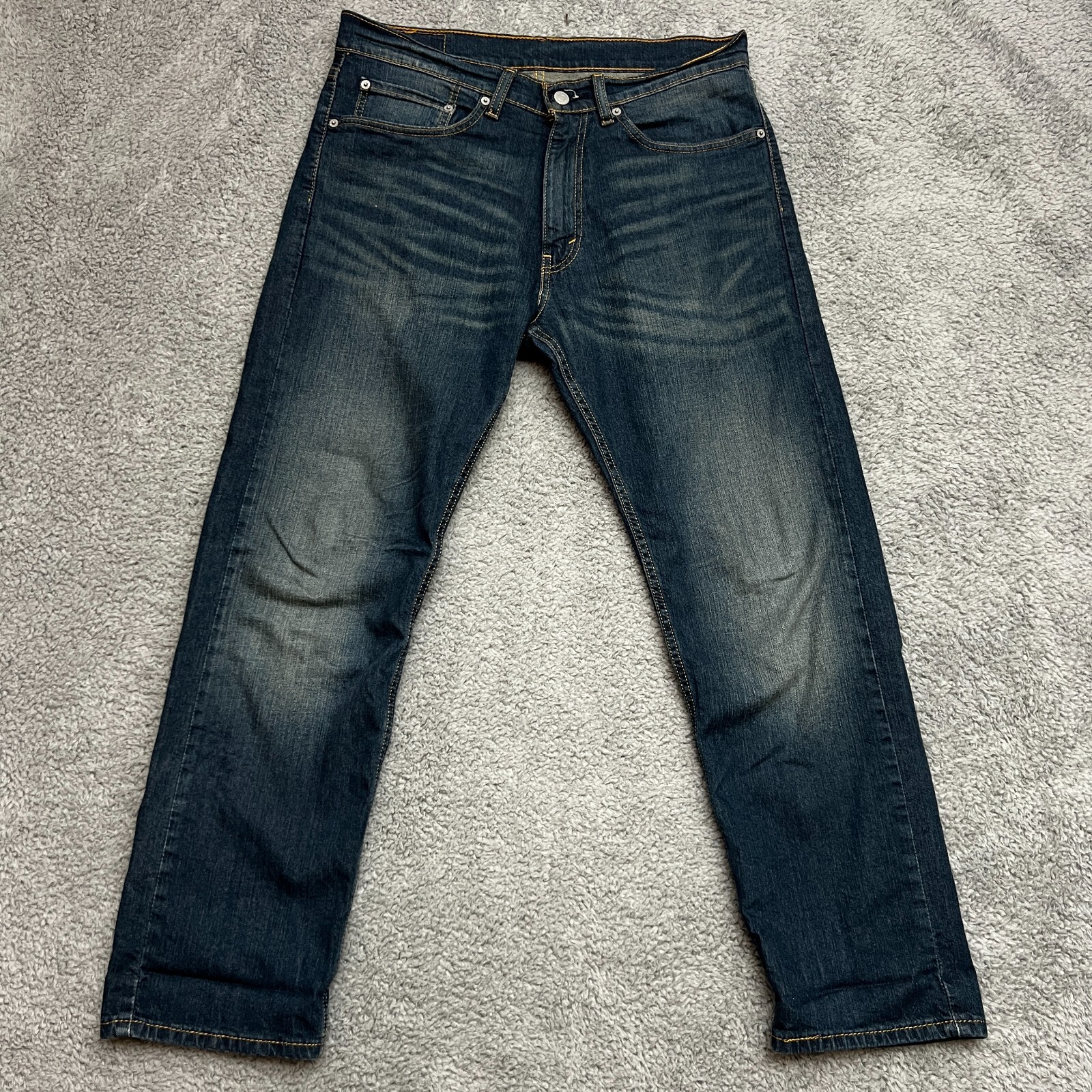 Levis 505 Jeans Pants Mens 34X30 Blue Dark Regular Fit Stretch Pockets Zip