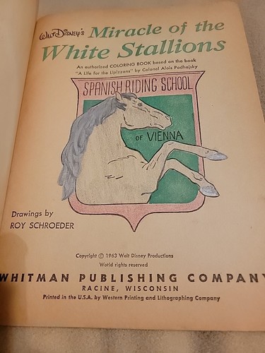 Libro da colorare 1963 Walt Disney MIRACOLO DEGLI STALLONI BIANCHI Whitman Lippizan - Foto 5 di 9