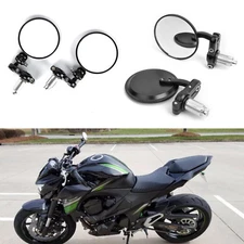 MOTORCYCLE BLACK BAR END SIDE MIRRORS 7/8" HANDLEBAR HAND GRIPS FOR CAFE RACER