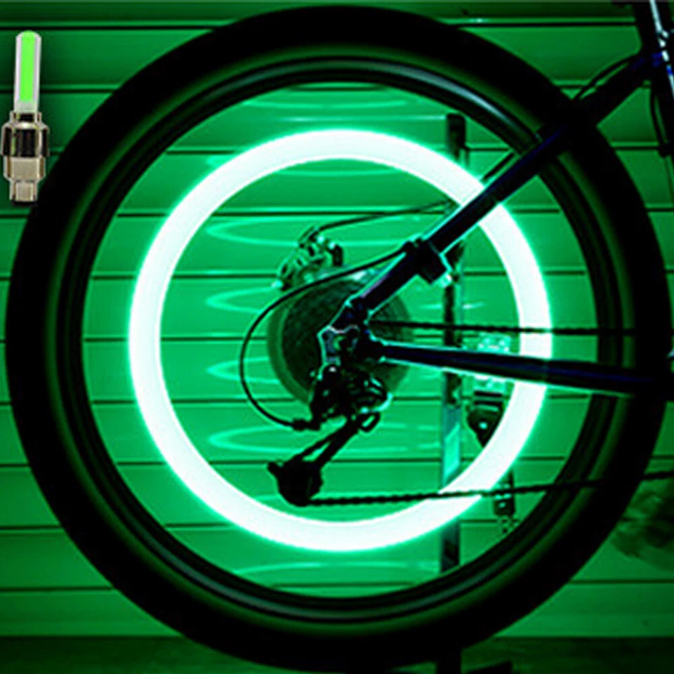 2 Piezas LED Verde Válvula Vástago Tapa Luz Coche Moto Rueda Neumático Flash Lámpara Foto 2 de 4
