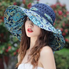 Womens Summer Beach Hat Floppy Reversible Big Sun Hat Wide Brim Fedora