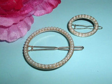 Two White Seed Pearl Post Clip Hair Barrettes NWT
