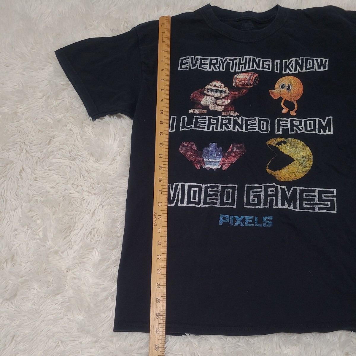 T-shirt Rétro Pixels Movie Noir, Manches Courtes : 'Tout Ce Que Je Sais, Je L'ai Appris Des Jeux Vidéo'
