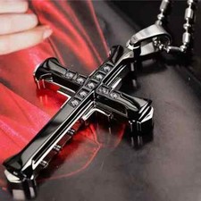 Herren Damen Unisex Kreuz Anhänger Kette Halskette Kette Schmuck Mode Schwarz