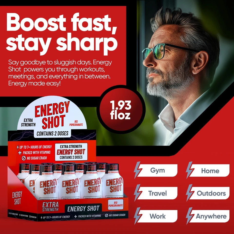 (48 Pack) GAQ B12 Energy Shots, Pomegranate, Energy Lasts Up to 7+ Hours - Image 3 of 4