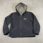 Carhartt Detriot Jacket Duck Canvas Hooded Sherpa Lined Women's Sz L WJ141 BLK