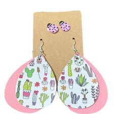 Conjunto de aretes colgantes de planta de cactus suculenta rosa blanco para mujer dama
