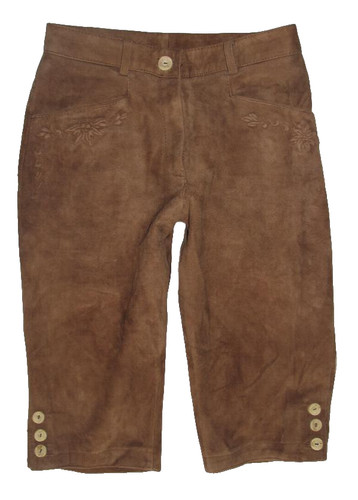 Knee-Length Women's Trachten Pants / Trachten Lederhosen In Fawn Brown Size 36