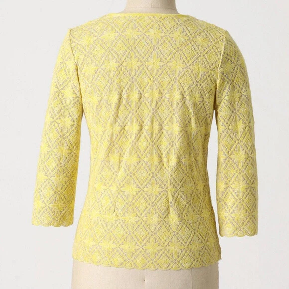 New Field Flower Midnight Daisy Cardigan Size Small Yellow Navy Anthropologie - Image 2 of 4